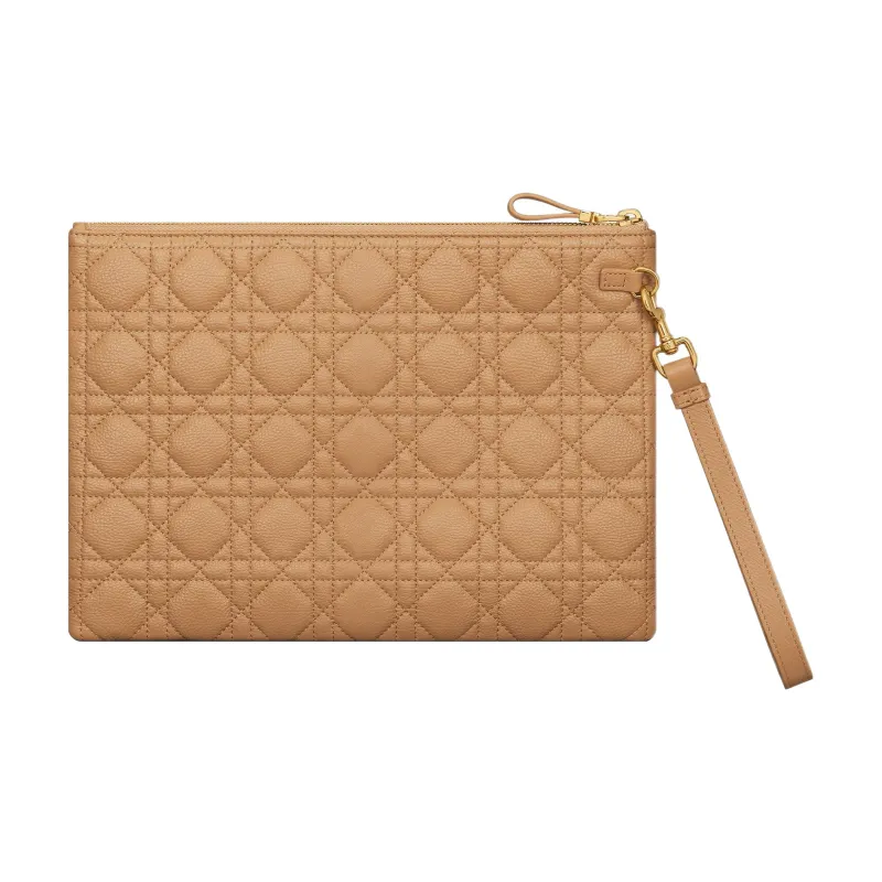 DIOR Caro Soft Calfskin Portable Clutch Large Size Women's Tan-2
