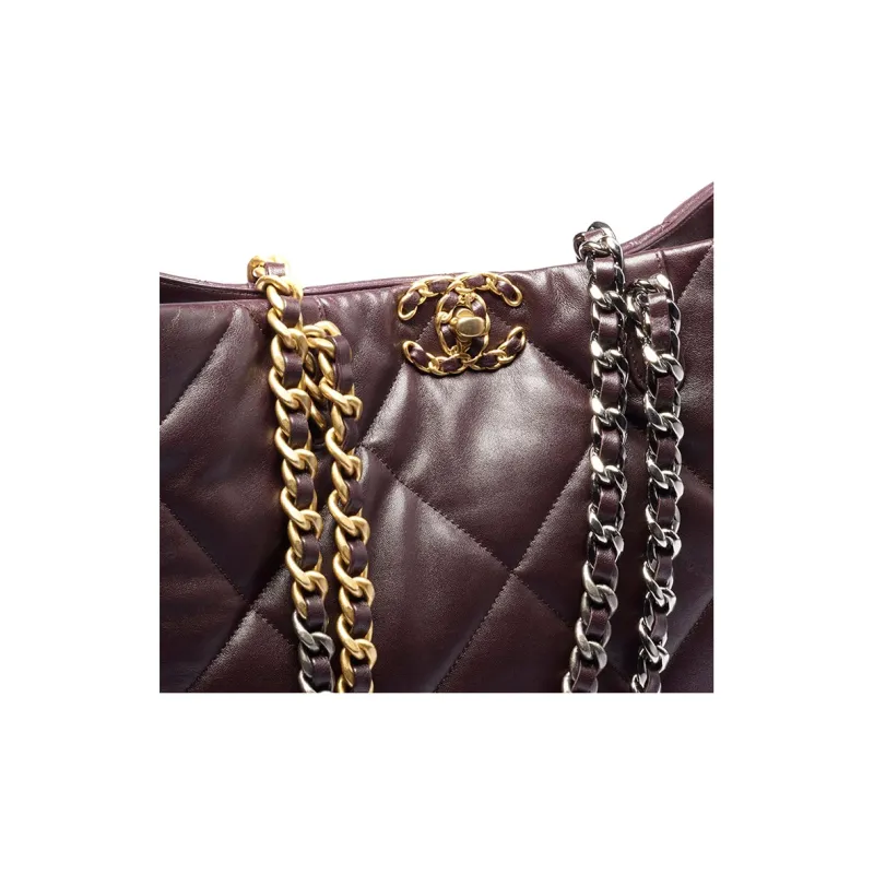 CHANEL 22K Autumn And Winter Lambskin And Metal Tote Bag, Shopping Bag, Shoulder Bag, Handbag Women's Dark Brown-3