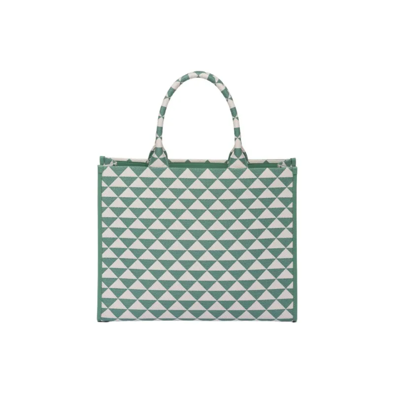 PRADA Symbole Fabric With Leather Tote Bag Shopping Bag Handbag Large Size Women's Sage Green With White Agate Accents-2