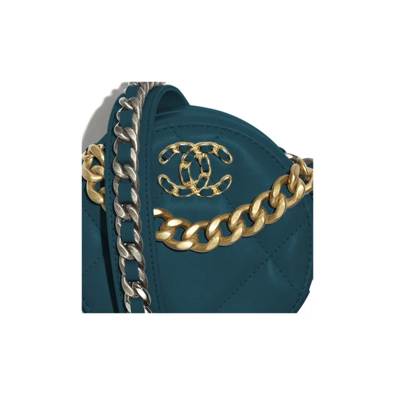 CHANEL 19Bag Leather & Metal Round Bag, Evening Party Bag, Handheld Shoulder Bag, Crossbody Bag Women's Dark Blue-1