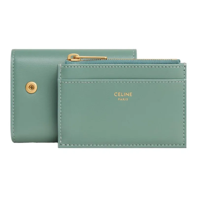CELINE Triomphe Shiny Calfskin Wallet Women's Green-3