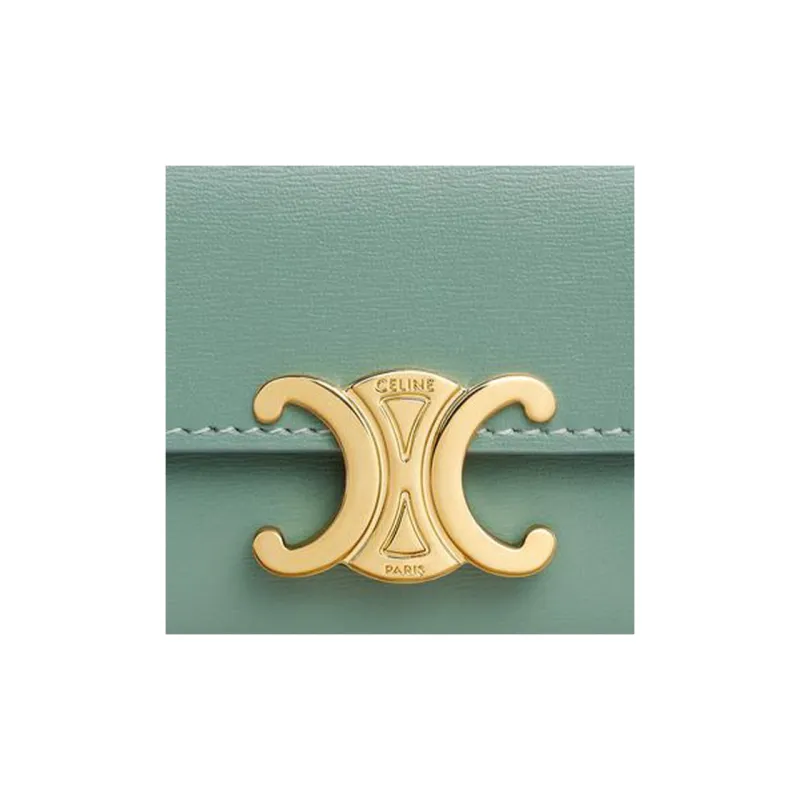 CELINE Triomphe Shiny Calfskin Wallet Women's Green-5