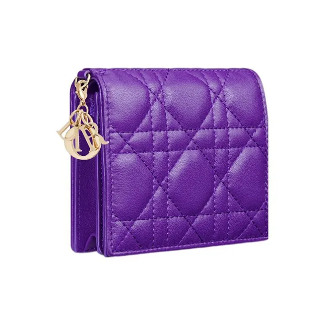 DIOR Lady Dior Lambskin Wallet Mini Women's Purple-1