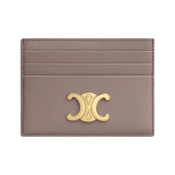 CELINE Triomphe Shiny Calfskin Card Holder Regular Women's Gravel Gray