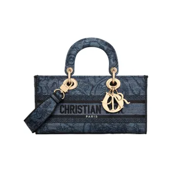 DIOR Lady D JOY Embroidery Shoulder Bag Crossbody Bag Handbag Medium Size Women's Denim Blue