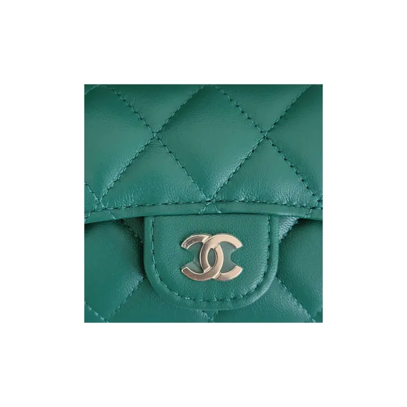 CHANEL Classic Flap CF Lambskin Flap Bag Coin Purse Card Holder Women's Green-1