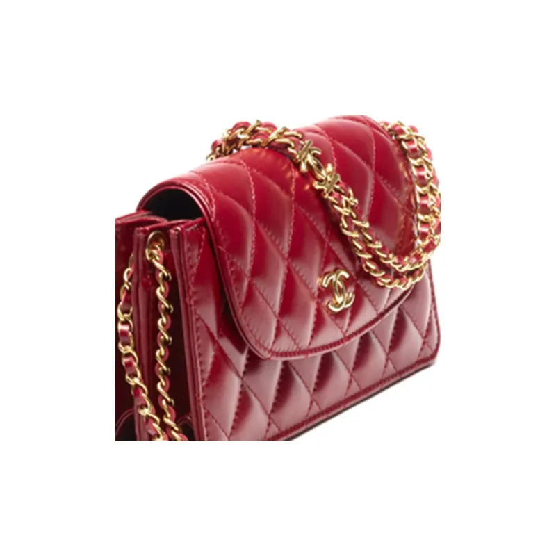 CHANEL 22K Autumn And Winter Sheepskin Flap Bag, One Shoulder Crossbody, Cell Phone Pouch Trumpets Women's Burgundy-3