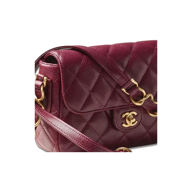 CHANEL Grain Embossed Calfskin With Gold Metal Flap Bag, Crossbody Bag, Shoulder Bag Women's Burgundy-3