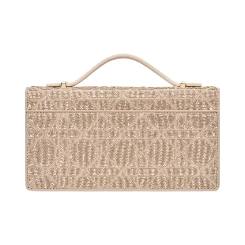 DIOR Cotton Beaded Embroidery Shoulder Bag Crossbody Bag Handbag Mini Women's Caramel Beige-2