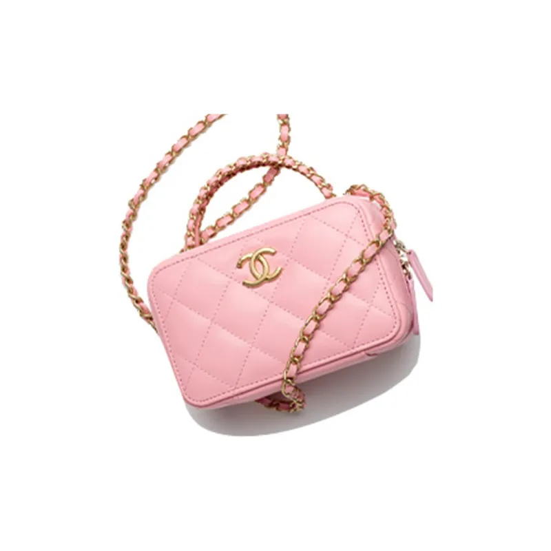 CHANEL 22K Autumn And Winter Sheepskin One Shoulder Crossbody Makeup Bag Women's Light Pink Red-2