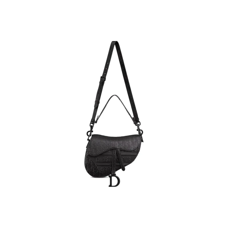 DIOR Embossed Cowhide Leather Saddle Bag Crossbody Bag One Shoulder Handbag Regular Women's Black-1