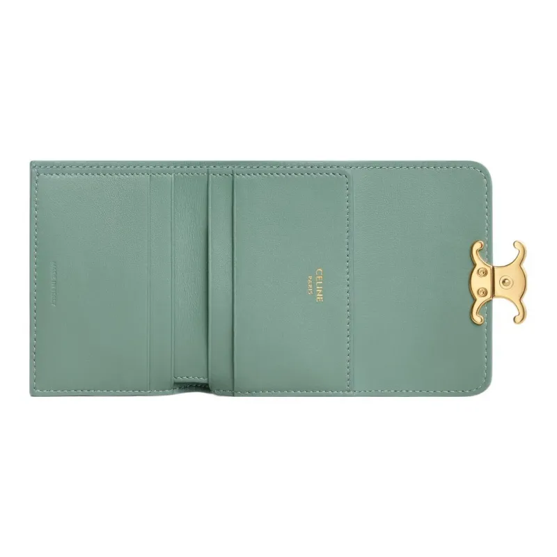 CELINE Triomphe Shiny Calfskin Wallet Women's Green-4