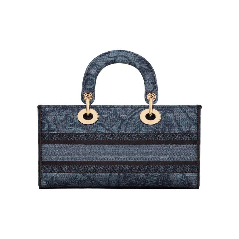 DIOR Lady D JOY Embroidery Shoulder Bag Crossbody Bag Handbag Medium Size Women's Denim Blue-4