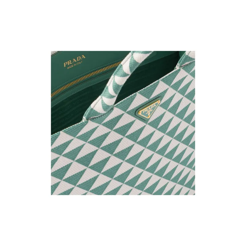 PRADA Symbole Fabric With Leather Tote Bag Shopping Bag Handbag Large Size Women's Sage Green With White Agate Accents-4