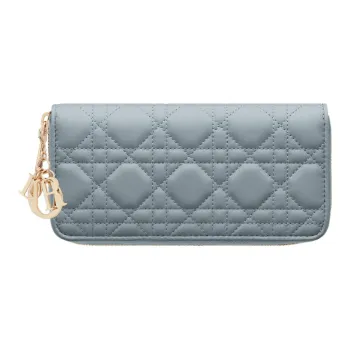 DIOR Lady Dior Lambskin Card Holder Clutch Wallet Regular Women's Cloud Blue