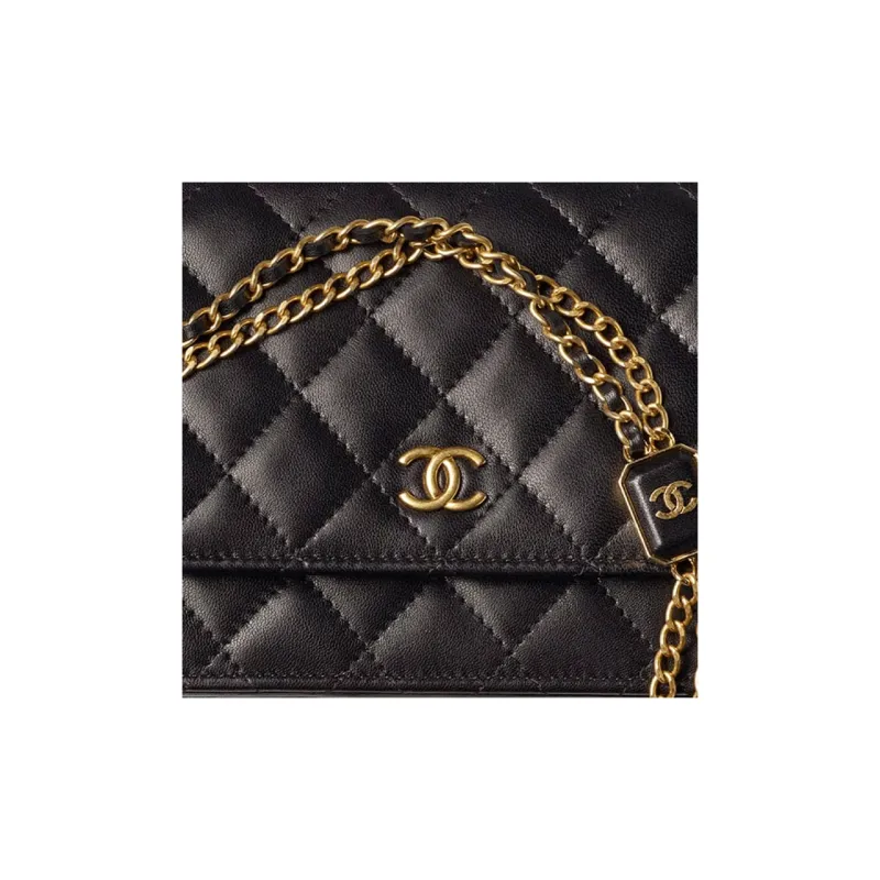 CHANEL WOC Sheepskin & Gold Metal Detail Shoulder Bag, Crossbody Bag Women's Black-2