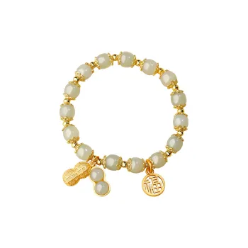 Mini&yaya 925 Silver Hetian Jade Hetian Jade Bracelets Women's Pale Greenish White Jade