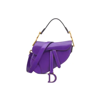 DIOR Smooth Calf Leather Saddle Bag Shoulder Bag Crossbody Bag Handbag Mini Women's Purple