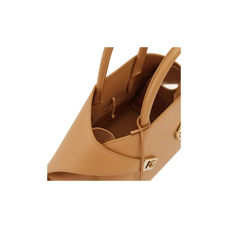 FERRAGAMO Grained Calfskin Shoulder Bag, Crossbody Bag, Handbag Small Size Women's Light Camel-4