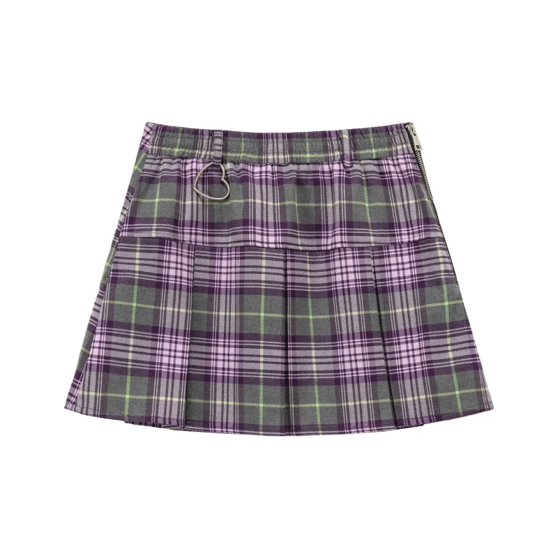 CHUU Casual Short Skirts Women's Purple Plaid-1