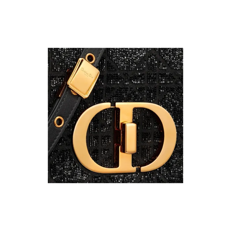 DIOR Caro Micro Pearl Embroidery Cannage Cotton Fabric Shoulder Bag, Crossbody Bag Small Size Women's Black-5
