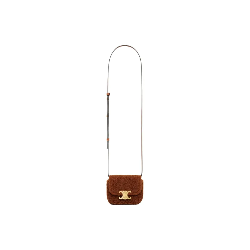 CELINE Triomphe Shearling With Calfskin Trim Shoulder Bag Crossbody Bag Mini Women's Fox Red-4