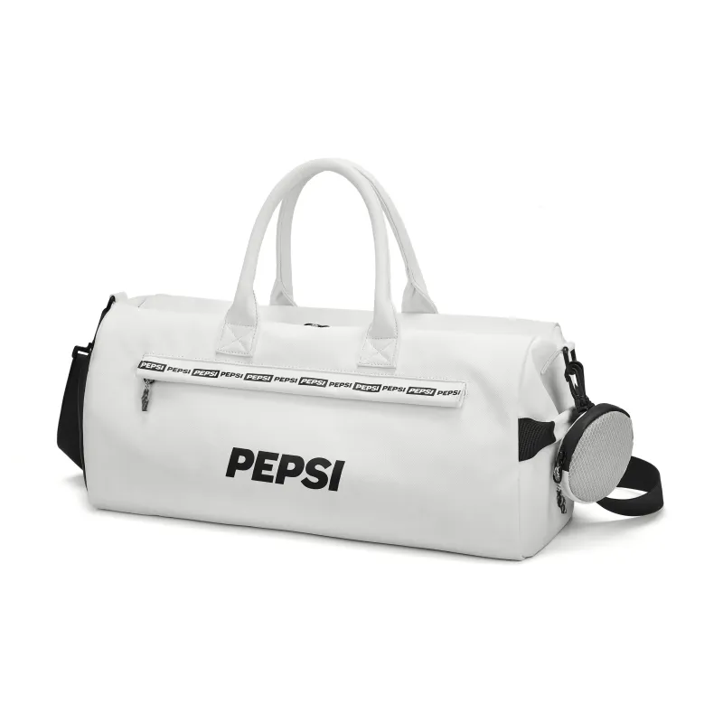 Pepsi Water-Repellent Membrana Dermalis PU Yoga Gym Bag Crossbody Travel Bag Medium Size Unisex Black/White-1