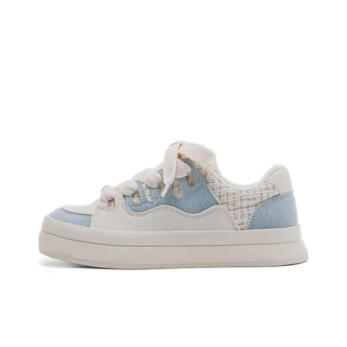 WARRIOR Skateboard Shoes Women's Low-Top Beige/Light Blue