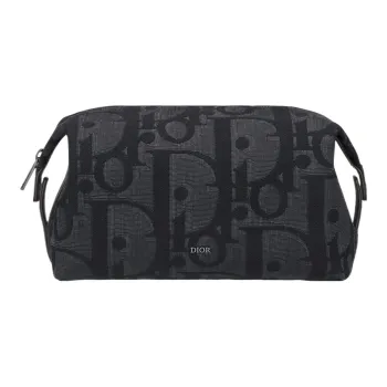 DIOR Extra Large Oblique Printed Fabric Toiletry Bag Regular Men's Black