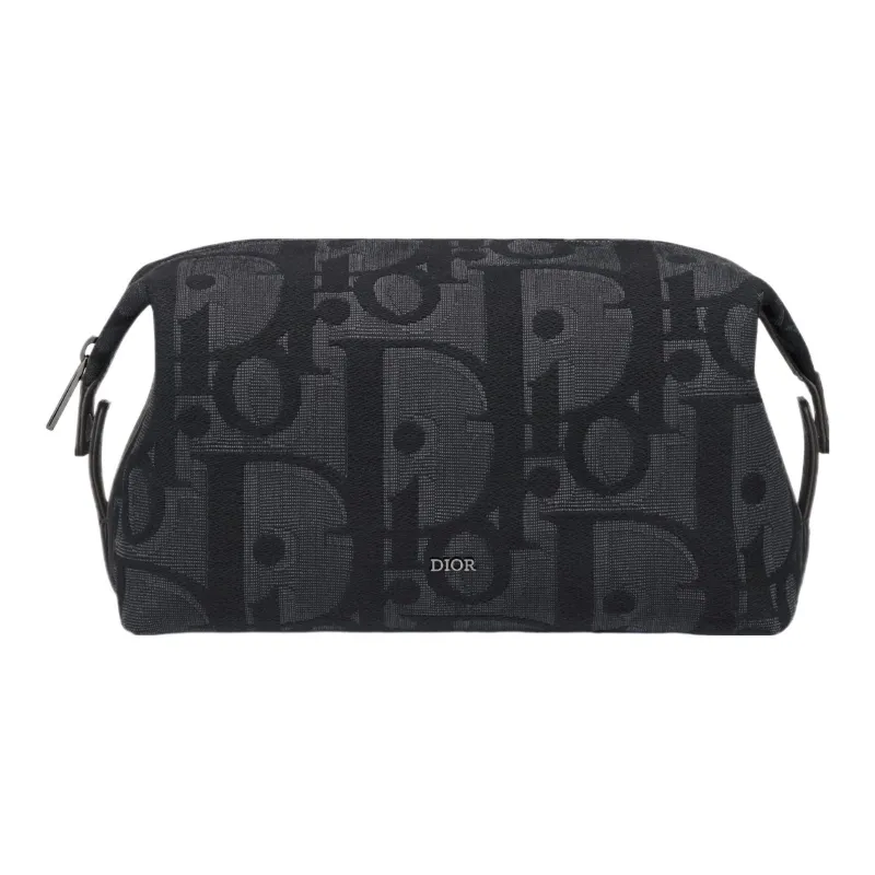 DIOR Extra Large Oblique Printed Fabric Toiletry Bag Regular Men's Black-0
