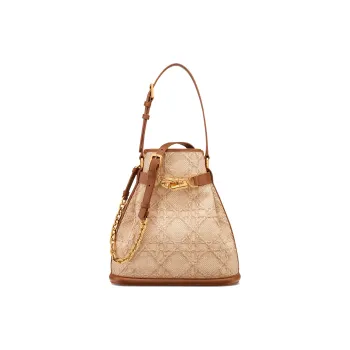 DIOR C'est Dior Natural Wicker Raffia With Calfskin Bucket Bag Handbag Shoulder Bag Women's Beige & Brown