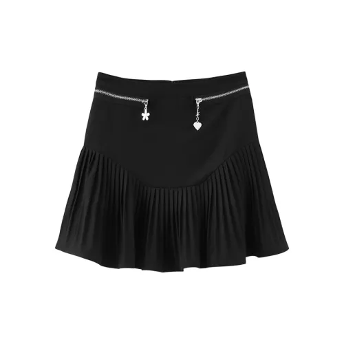 Initial language Casual Short Skirts Women's Lamp Black