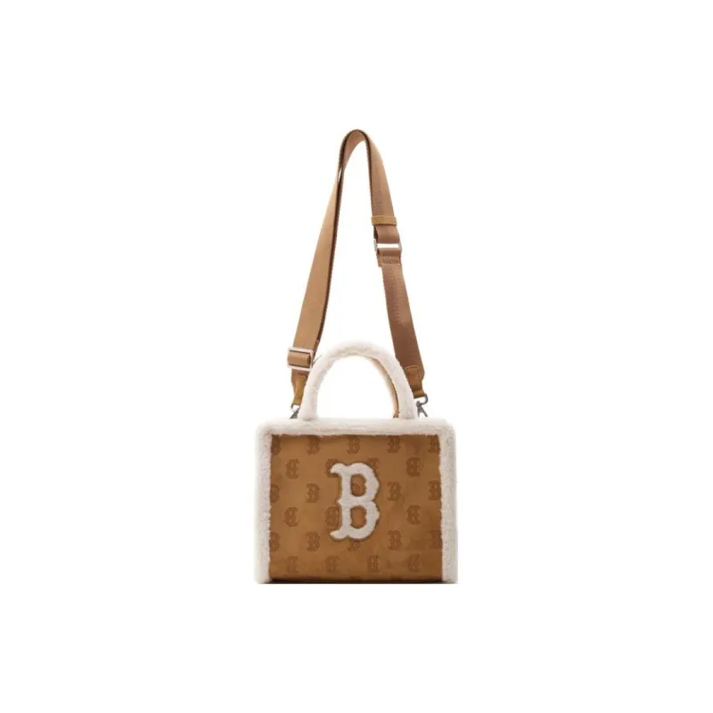 MLB Faux Sherpa Tote Bag Shopping Bag Handbags Regular Unisex Camel-4