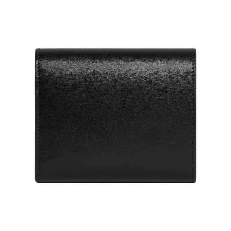 CELINE Triomphe Shiny Calfskin Wallet Small Size Women's Black-2