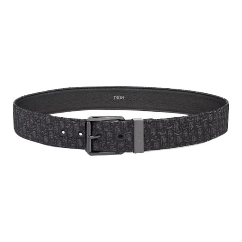 DIOR Brass Leather Belts Men's Black Width 3.5cm-0