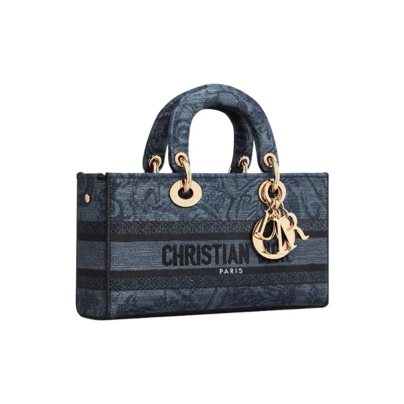 DIOR Lady D JOY Embroidery Shoulder Bag Crossbody Bag Handbag Medium Size Women's Denim Blue-3