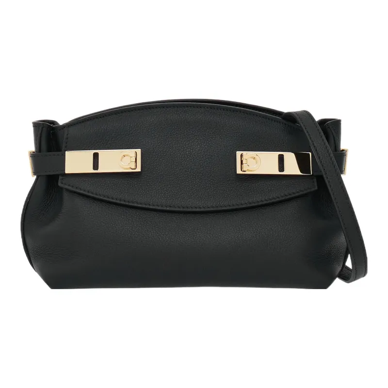 FERRAGAMO Calfskin Evening Bag, Shoulder Bag, Crossbody Bag Trumpets Women's Black-0