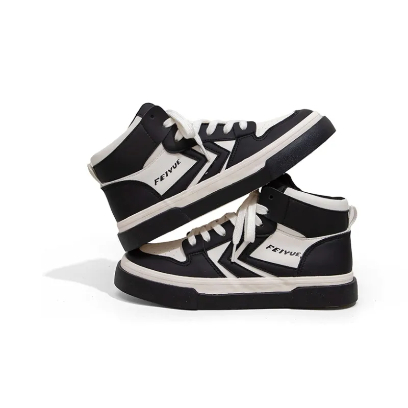 Feiyue Wear-resistant And Lightweight High-Top Skateboard Shoes Women's Black Beige-4