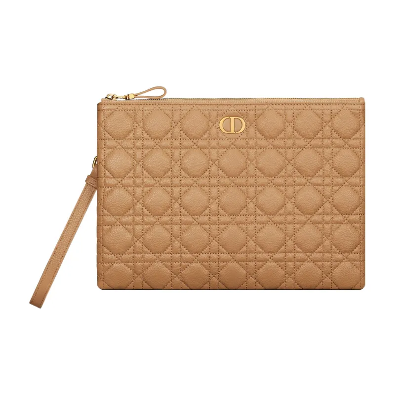 DIOR Caro Soft Calfskin Portable Clutch Large Size Women's Tan-0