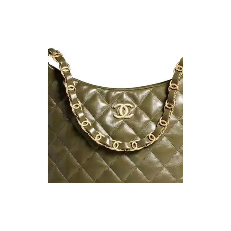CHANEL 22K Autumn And Winter Sheepskin Hippie Bag Shoulder Tote Tubas Women's Olive Green-1