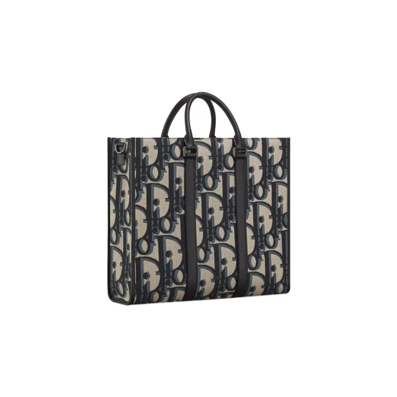 DIOR Oblique Print Shoulder Bag Crossbody Bag Handbag Men's Beige & Black-2