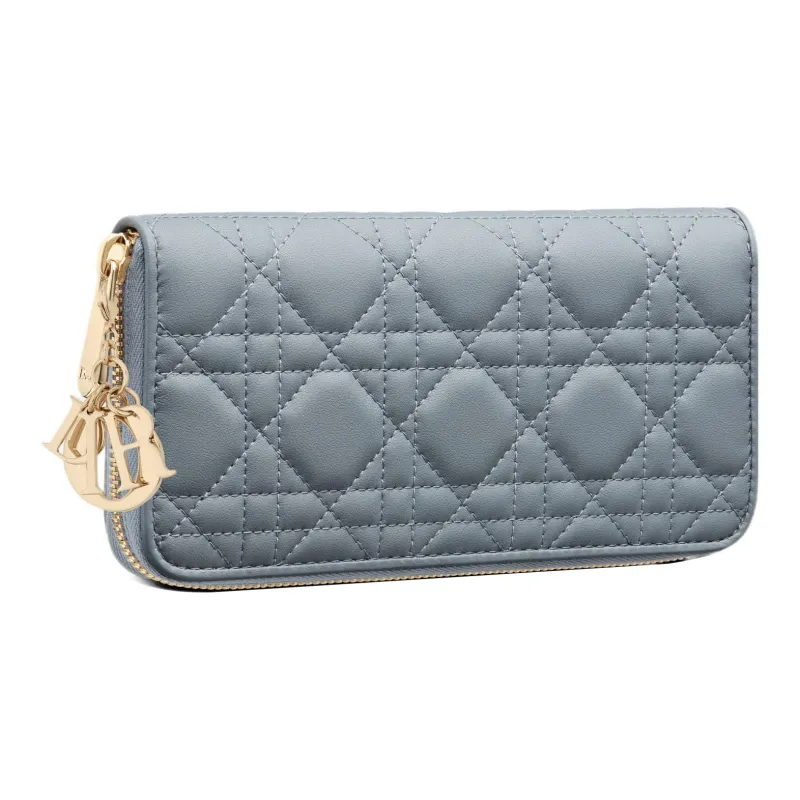 DIOR Lady Dior Lambskin Card Holder Clutch Wallet Regular Women's Cloud Blue-1