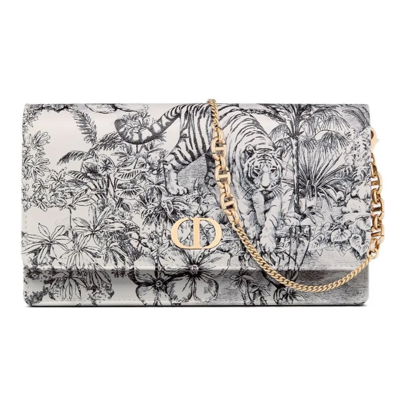 DIOR Caro Calfskin One Shoulder Crossbody Clutches Women's Gray-0