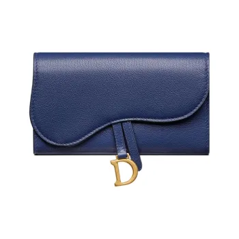 DIOR Saddle Goatskin Wallet Women's Blue