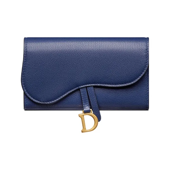 DIOR Saddle Goatskin Wallet Women's Blue-0