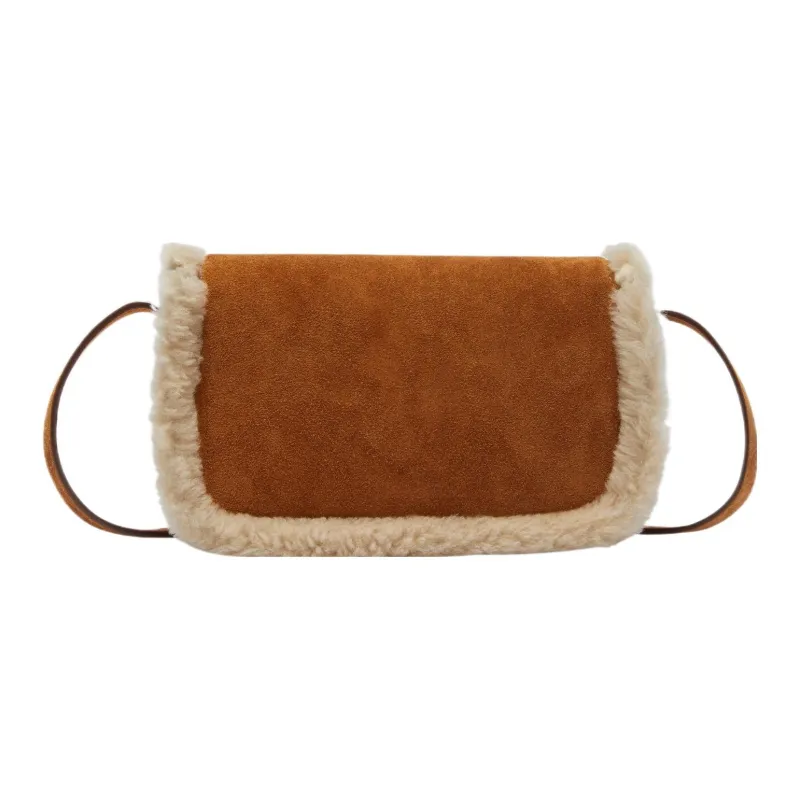 PALM ANGELS Sheepskin Patchwork With Cow Leather Crossbody Bag Shoulder Bag Women's Brown Beige-3