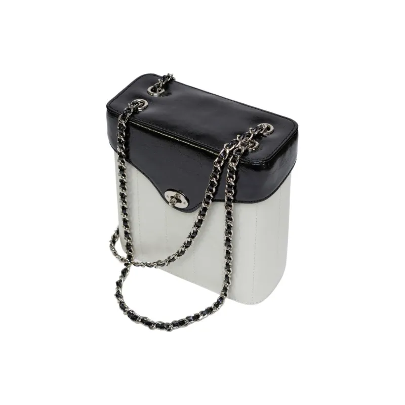CARDINAL RED Cow Leather Box Bag, Shoulder Bag, Crossbody Bag Regular Women's White & Black-1