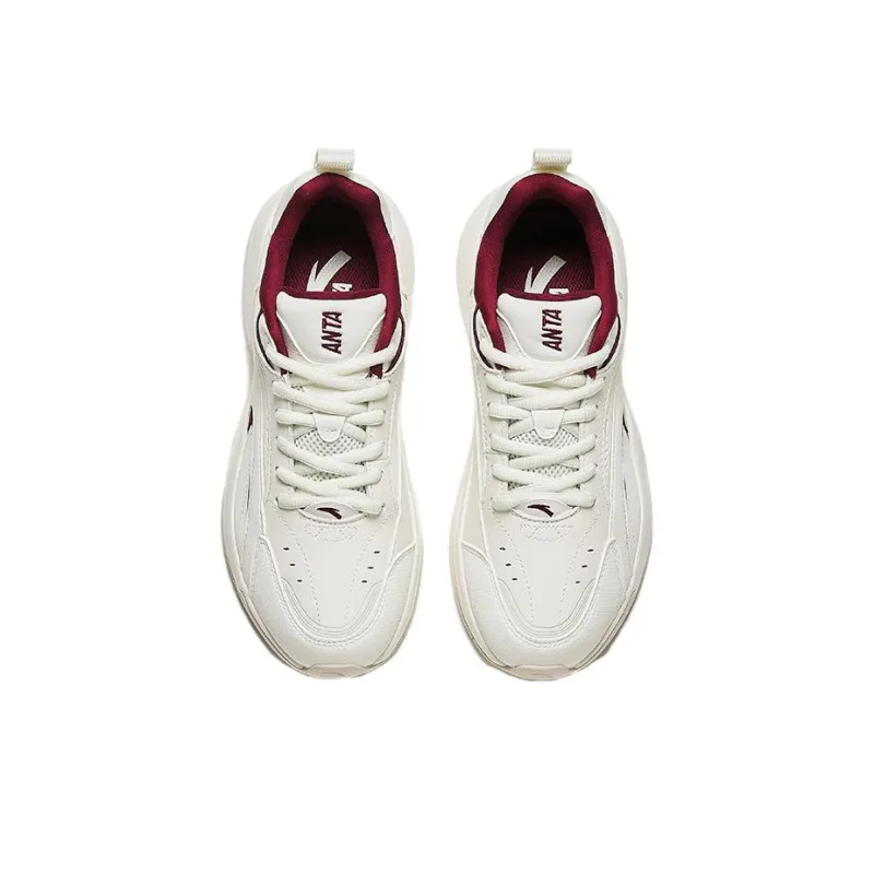 Anta ACE Shock Absorbers With Slip Resistant Features Low Top Chunky Sneakers Women's White Red-2