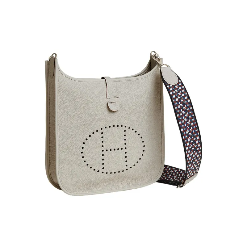 HERMES Evelyne Clemence Bullock Leather Ivorie Crossbody Bag Shoulder Bag Women's Concrete Gray+Black-1