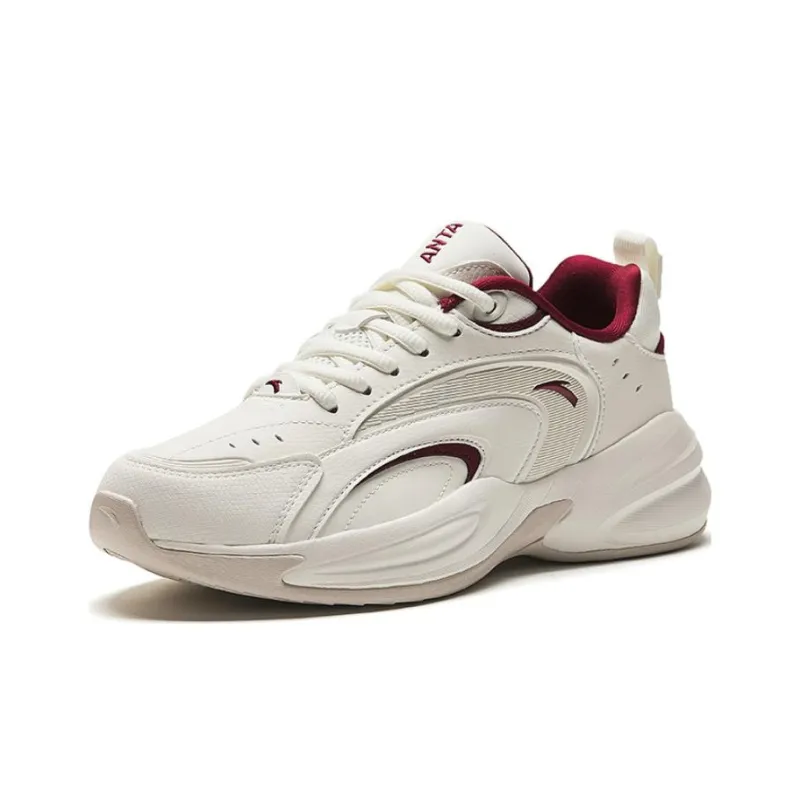 Anta ACE Shock Absorbers With Slip Resistant Features Low Top Chunky Sneakers Women's White Red-1